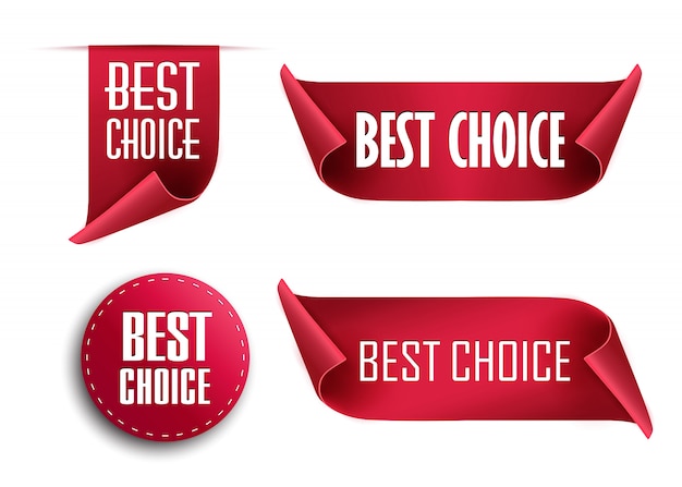 Best choice tags, red labels isolated on white