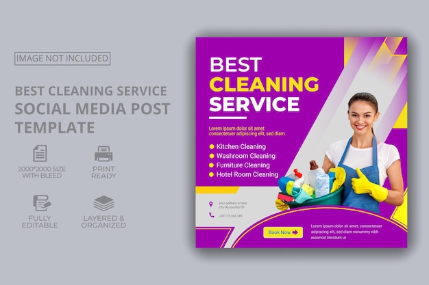 Vector best cleaning service for home square social media post template