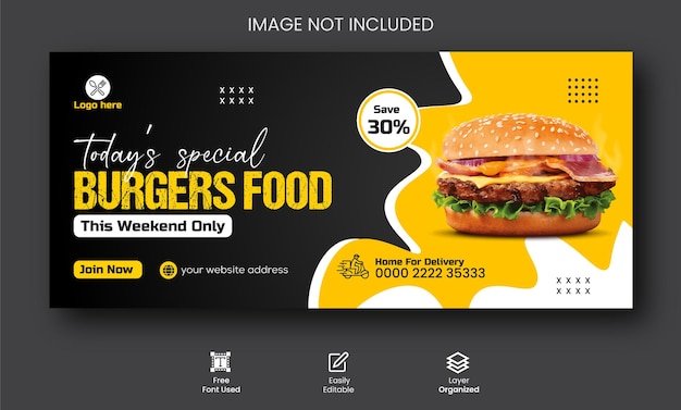 Best Delicious burger food menu promotional Facebook cover Design