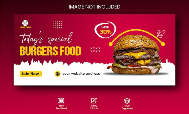 Design promozionale della copertina di facebook del miglior hamburger delizioso
