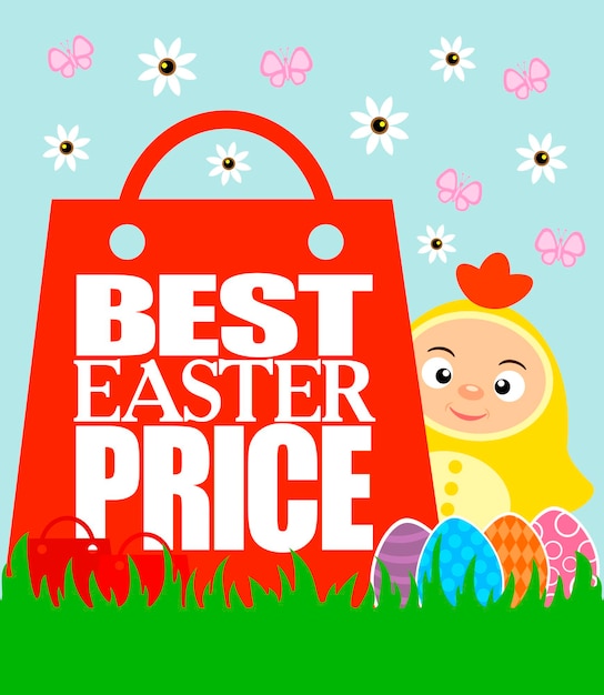 Best Easter Price with kid in costume chickenVector illustration