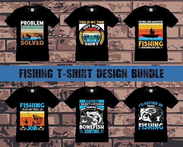 best fishing typography vector t shirt design bundle