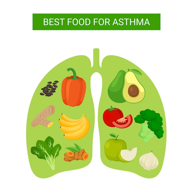 Best food for asthma, medical illustration