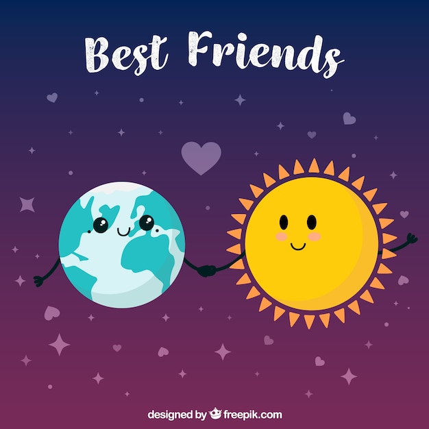 Best friends background with the earth and the sun