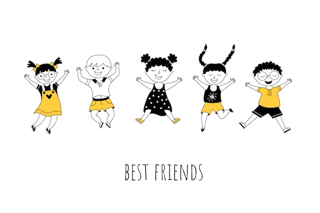 Best friends cartoon illustration with typography