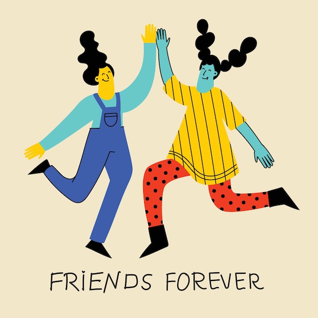 Vector best friends concept illustration vector illustration of multicultural girls and multicultural frien