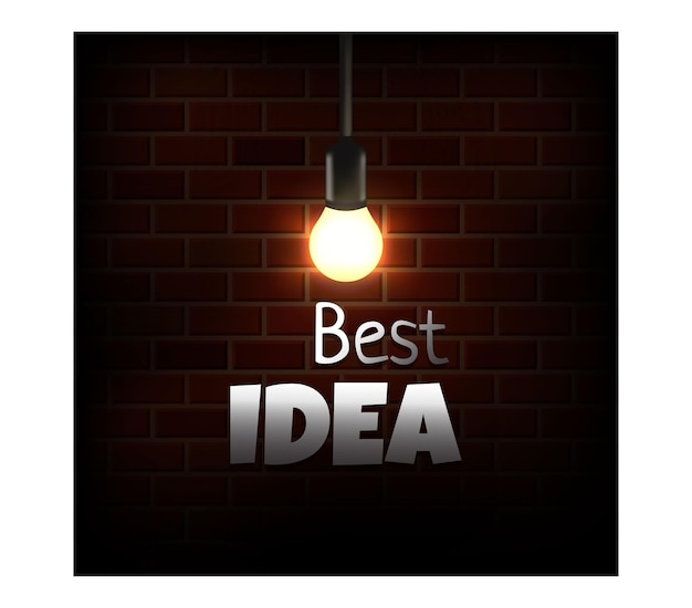 Best idea with light bulb in the dark with brick wall background vector illustration