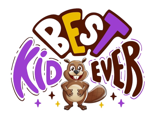 Vettore best kid mai divertente carattere di castoro lettering