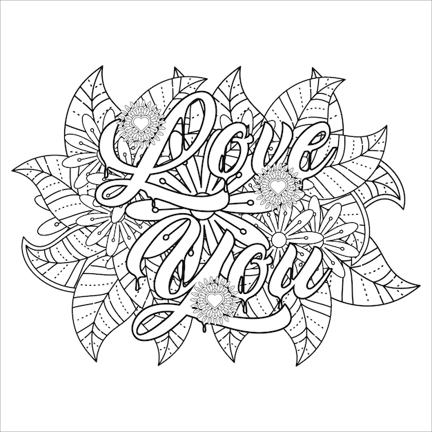 Best Love word flower mandala coloring page