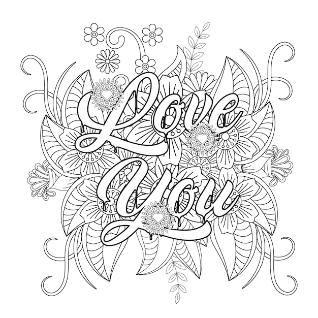 Best Love word flower mandala coloring page