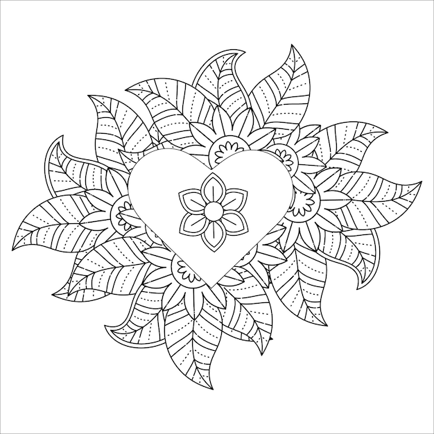 Best love word flower mandala coloring page