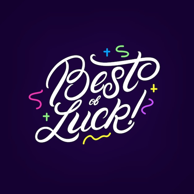 Best of luck hand written lettering with festive background.