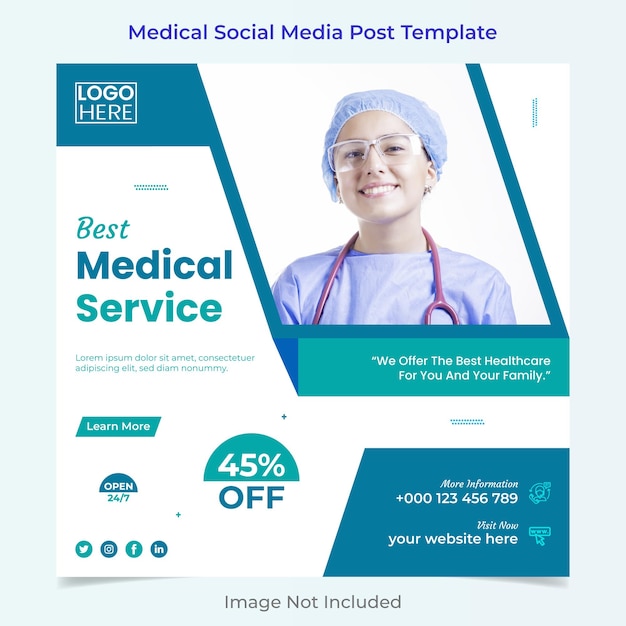 최고의 의료 서비스 소셜 미디어 및 인스타그램 게시물 배너 템플릿 디자인