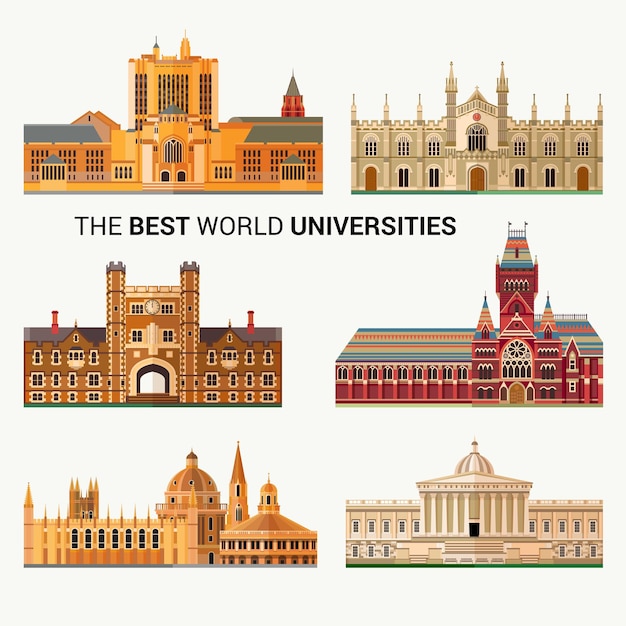 Vector best national universities flat buildings of yale oxford harvard and cambridge princeton and ucl