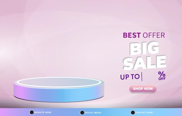 best offer big sale dscount template banner with blank space 3d podium for product sale with abstract gradient blue and purple background design