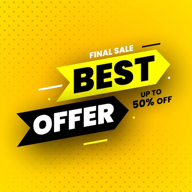Best offer final sale banner with shadow on yellow background up to 50 off illustration
