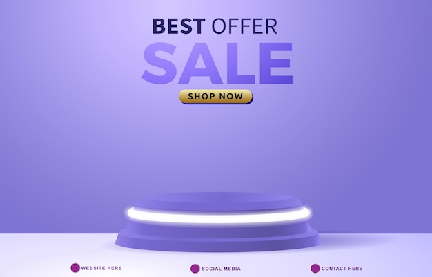 best offer sale discount template banner with blank space 3d podium for product sale with abstract gradient blue background design 2