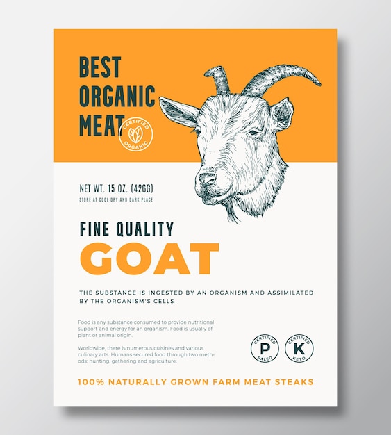 Лучший органический мясной абстрактный векторный дизайн упаковки или шаблон этикетки, выращенный на ферме, стейки, баннер, современный ...