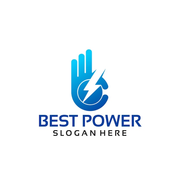 Best Power Logo Template with Hand Gesture vector illustration