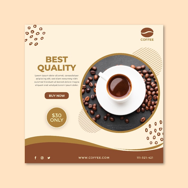 Best quality coffee cup and beans square flyer