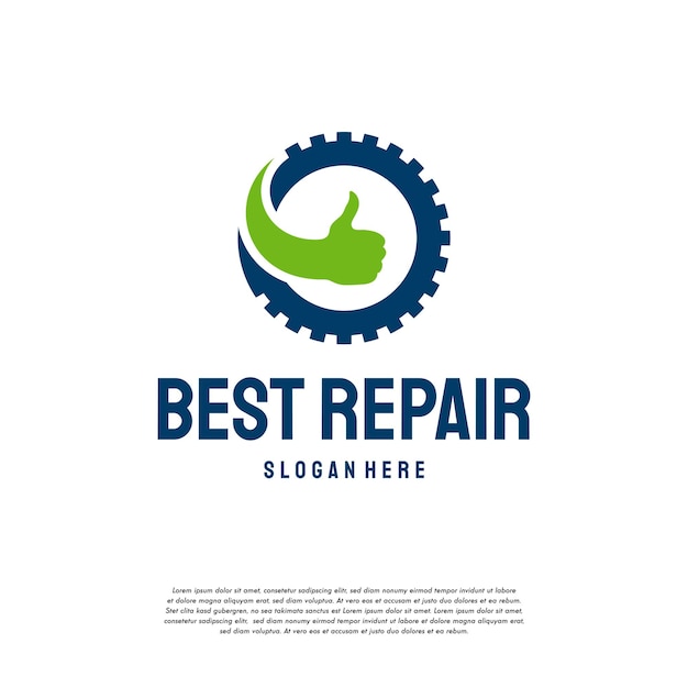Вектор дизайна логотипа best repair, логотип thumb and gear