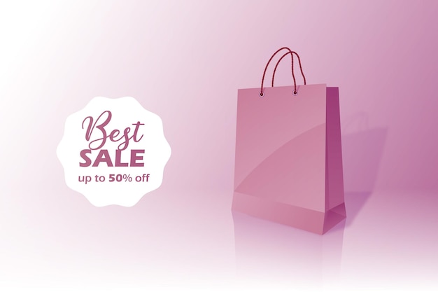 Best sale badge shopping plain paper bag concept with discount fifty 50 percent