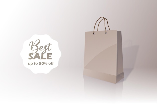 Best sale badge shopping plain paper bag concept with discount fifty 50 percent