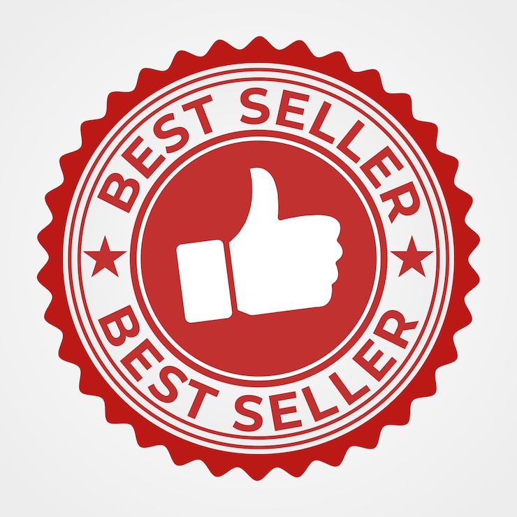 Vector best seller red stamp with thumbs up icon