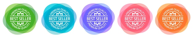 Best seller stamp Set of round logos Product quality label Bestseller print Top seller