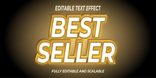 Вектор Текстовый эффект бестселлера с белыми 3d буквами и золотой внешней линией