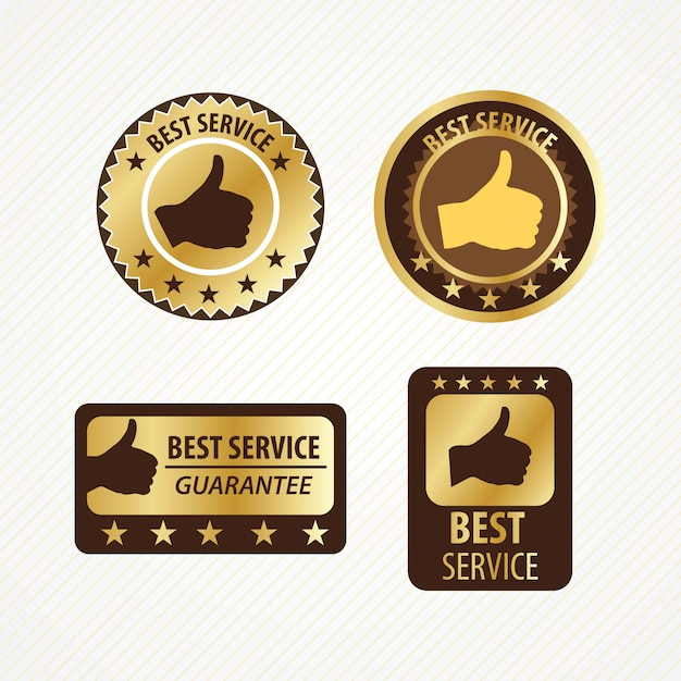 Vector best service labels set golden and brown colors