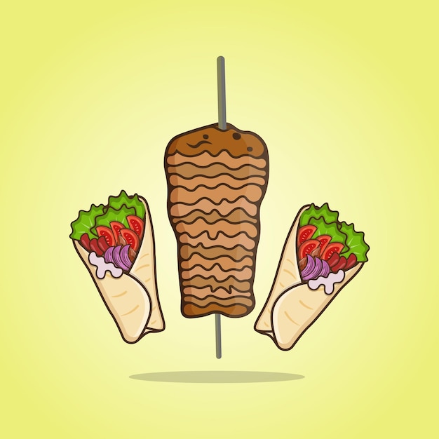 Vettore migliore illustrazione di shawarma donner kebab, clipart cibo asiatico delizioso premium.