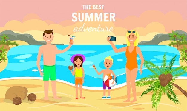 Vector the best summer adventure horizontal banner. beach