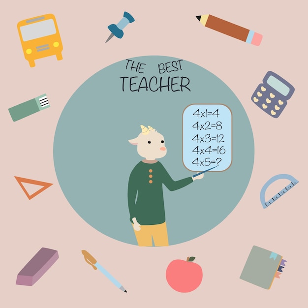 The best teacher.The goat teaches mathematics.The teacher is at the blackboard