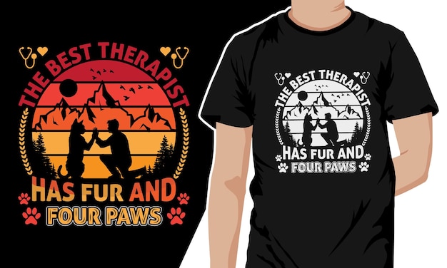 Vector the best therapist has fur and four paws cat lover tshirt design man and cat give highfive