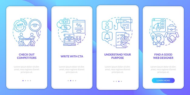 Best tips for designing website blue gradient onboarding mobile app screen