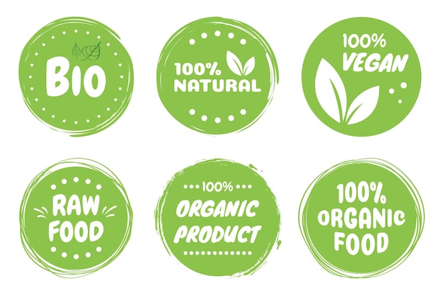 Vector best vector set bio vegan ecology organic logos and badges label tag vector illustration design