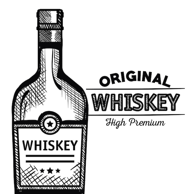 best whiskey bottle drawn label vector illustration design