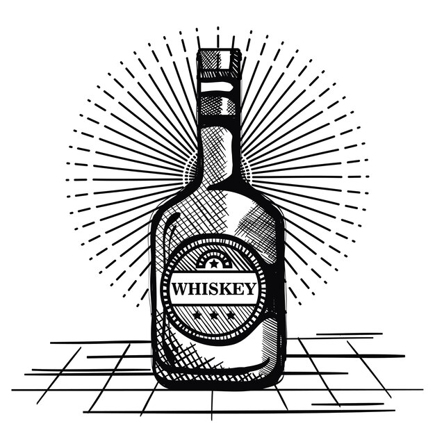 Vector best whiskey bottle drawn label vector illustration design