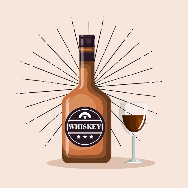 Migliori design di illustrazione vettoriale di bottiglie e tazze di whisky