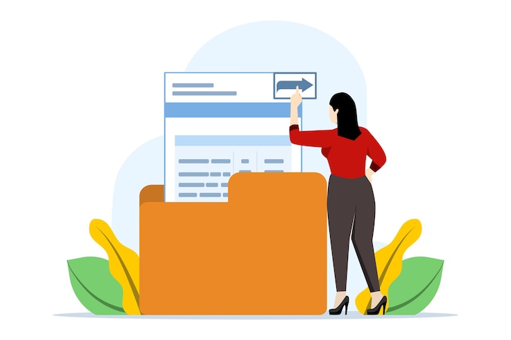 Vector bestand verzenden concept vector illustratie met tekens verzenden document bestanden voor het bedrijfsleven