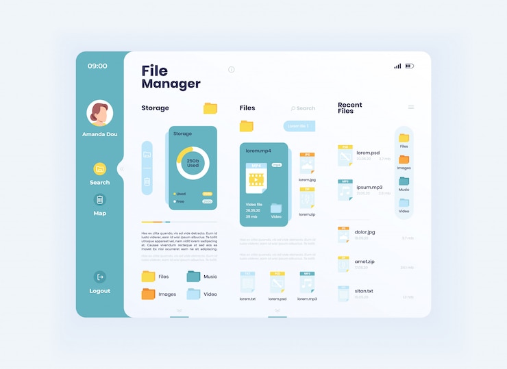 Vector bestandsbeheer tablet-interface sjabloon