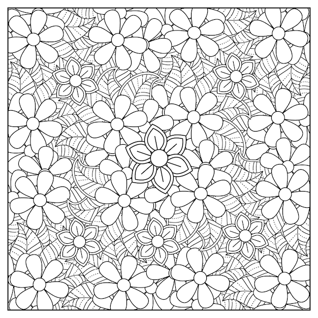 Beste bloem kleurplaat en handgetekende bloem illustratie mandala voor volwassenen