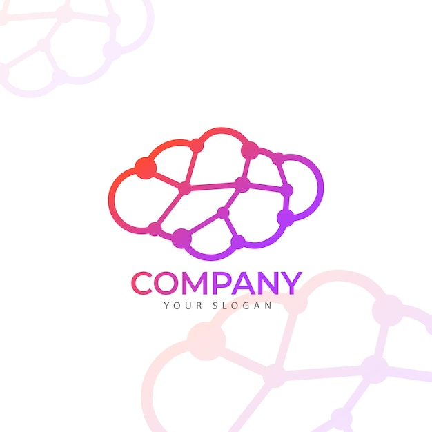 Beste cloud minimalistische technische logo-sjabloon, creatieve kleurverloop van hoge kwaliteit, premium vector.