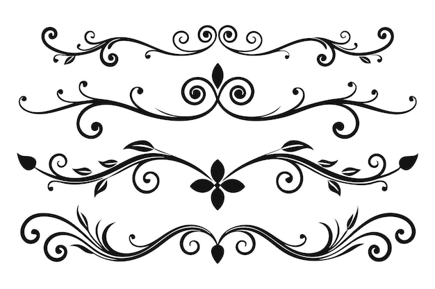 Beste collectie van elegante decoratieve scroll ontwerp elementen met ingewikkelde patronen en artistieke bloei geïsoleerde platte vector illustratie op witte achtergrond