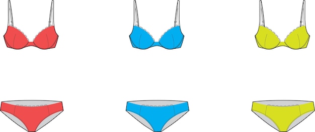 Vector beste diepe zomer bikini flat sketch technische tekening vector illustratie template