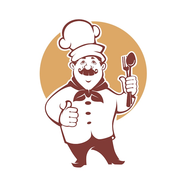 Beste eten, happy cartoon chef-kok, voor uw logo, embleem, etiket, teken