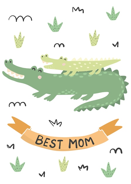 Beste moeder kaart met een schattige krokodillen - moeder en baby. illustratie