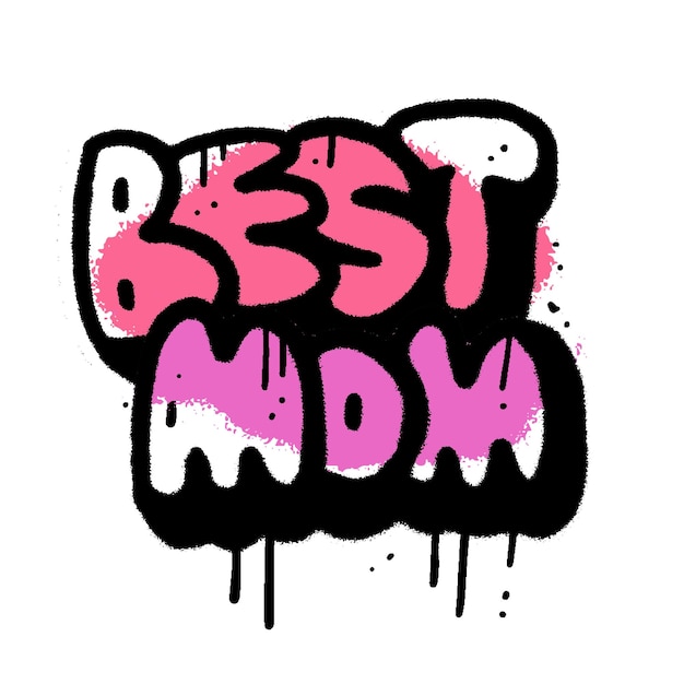 Beste moeder urban graffiti spray paint belettering geïsoleerd op witte getextureerde hand getekende vector illustrat