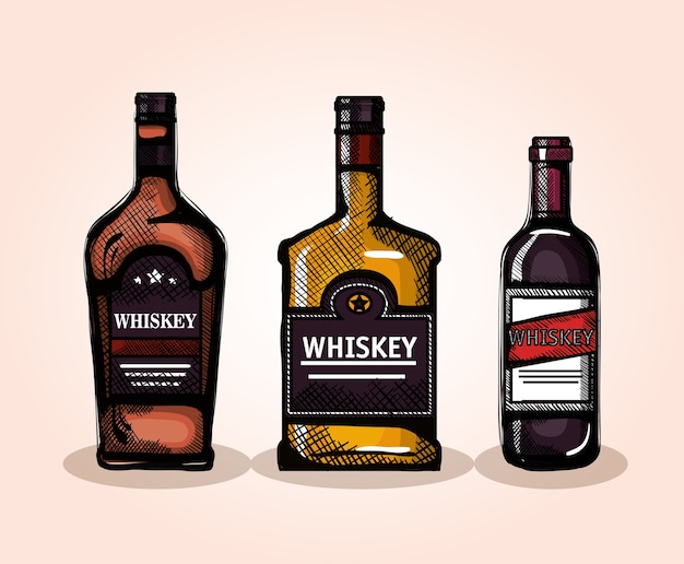 Beste ontwerp van de flessen vectorillustratie van de whisky het vastgestelde